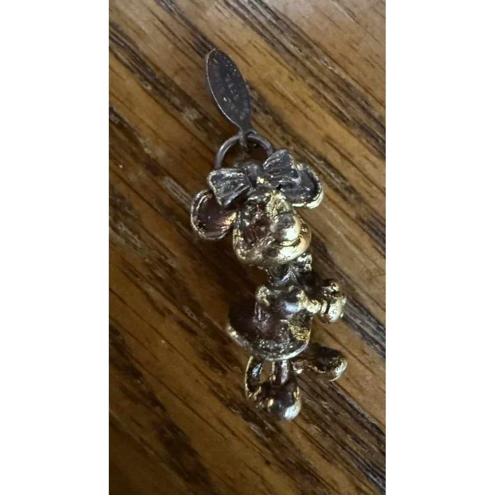 Vintage Disney Minnie Mouse 925 Sterling Silver Charm Cute Clasped Hands on Side